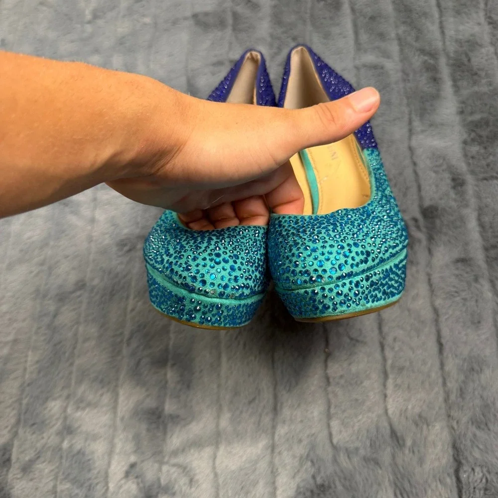 Gianni Bini Ombre Rhinestone Platform Pumps Blue Teal Orange Heels 9.5M
